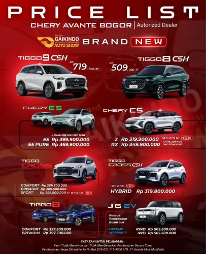 Pricelist Harga Chery cideng 2025